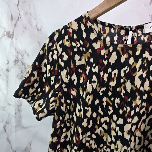 Gilli Dress Womens Medium Black Brown Red Leopard Print Shift Mini Short Camo - Picture 2 of 11